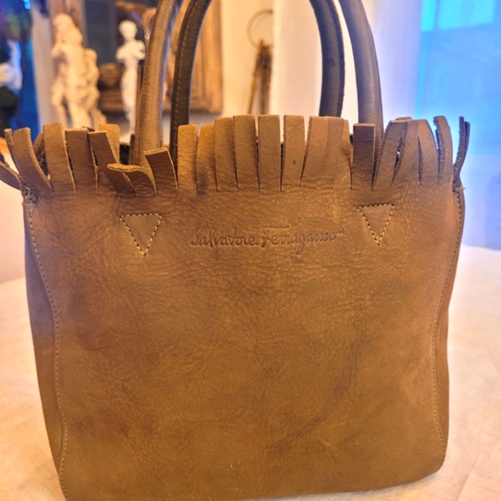 Salvatore Ferragamo Fringe Trim Suede Small Tote